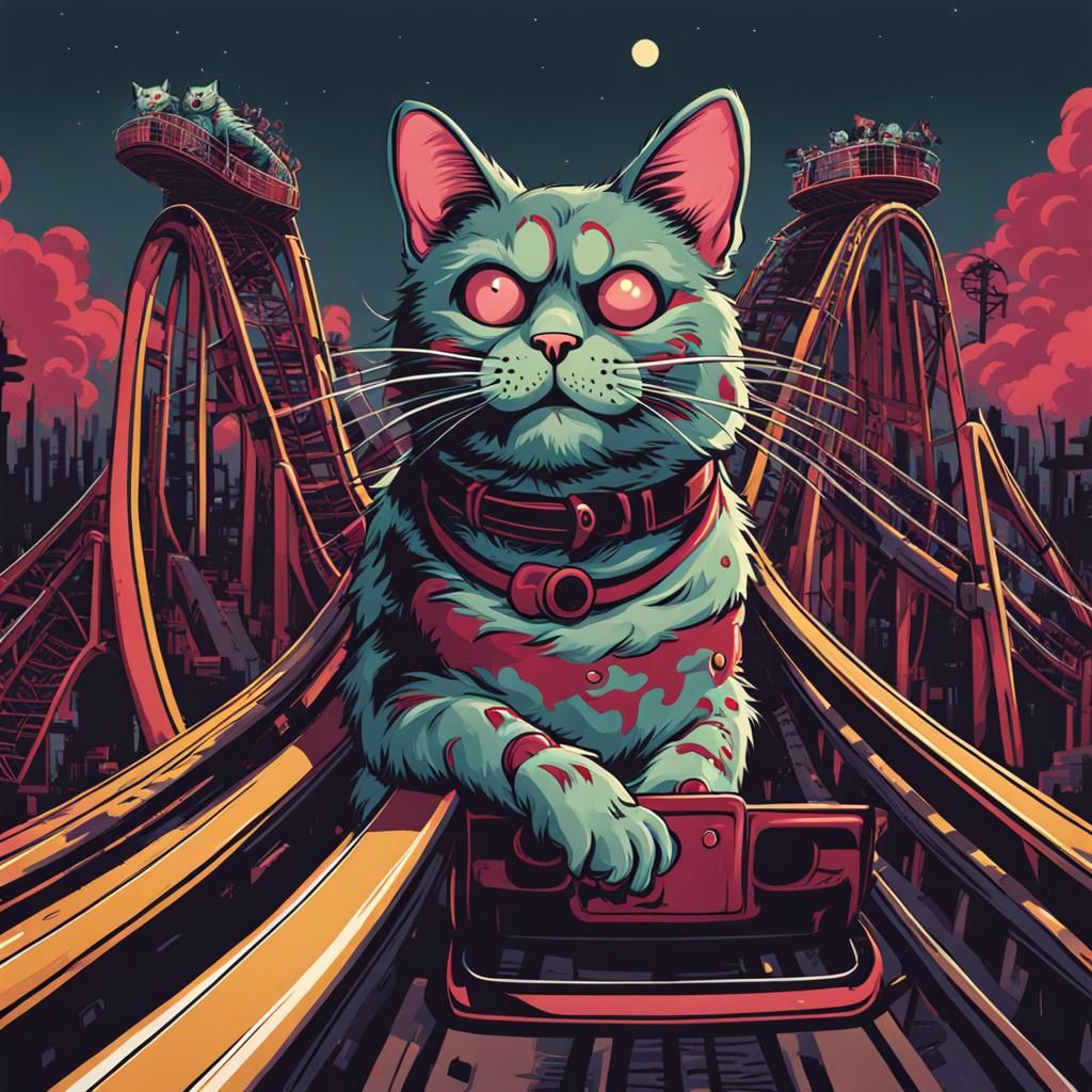 Zombie Cat on a Thrilling Rollercoaster Ride