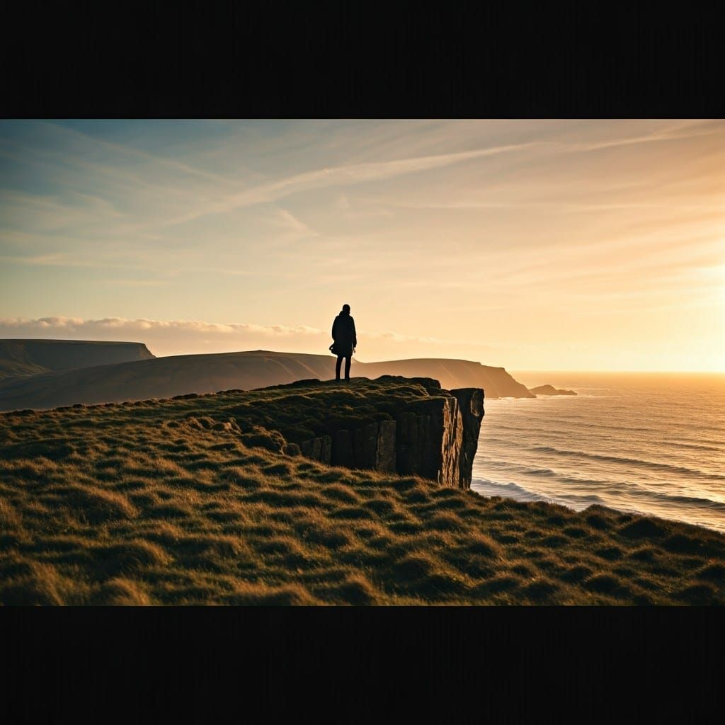 Golden Hour on a Windswept Cliff