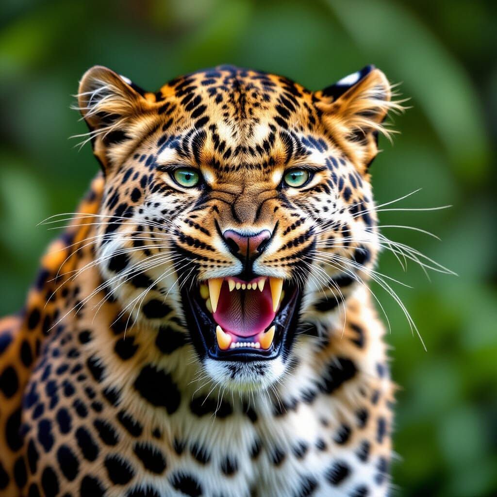 Angry Leopard Bares Teeth: A Hyper-Realistic Portrait