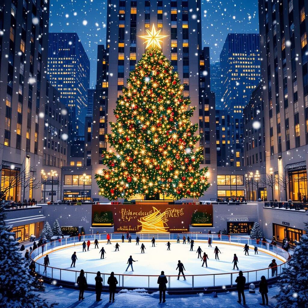 Rockefeller Center Christmas Tree Lights and Snowfall
