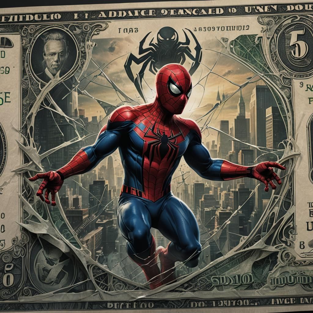 Spiderman Movie Poster Art Banknote in Detailed Painting