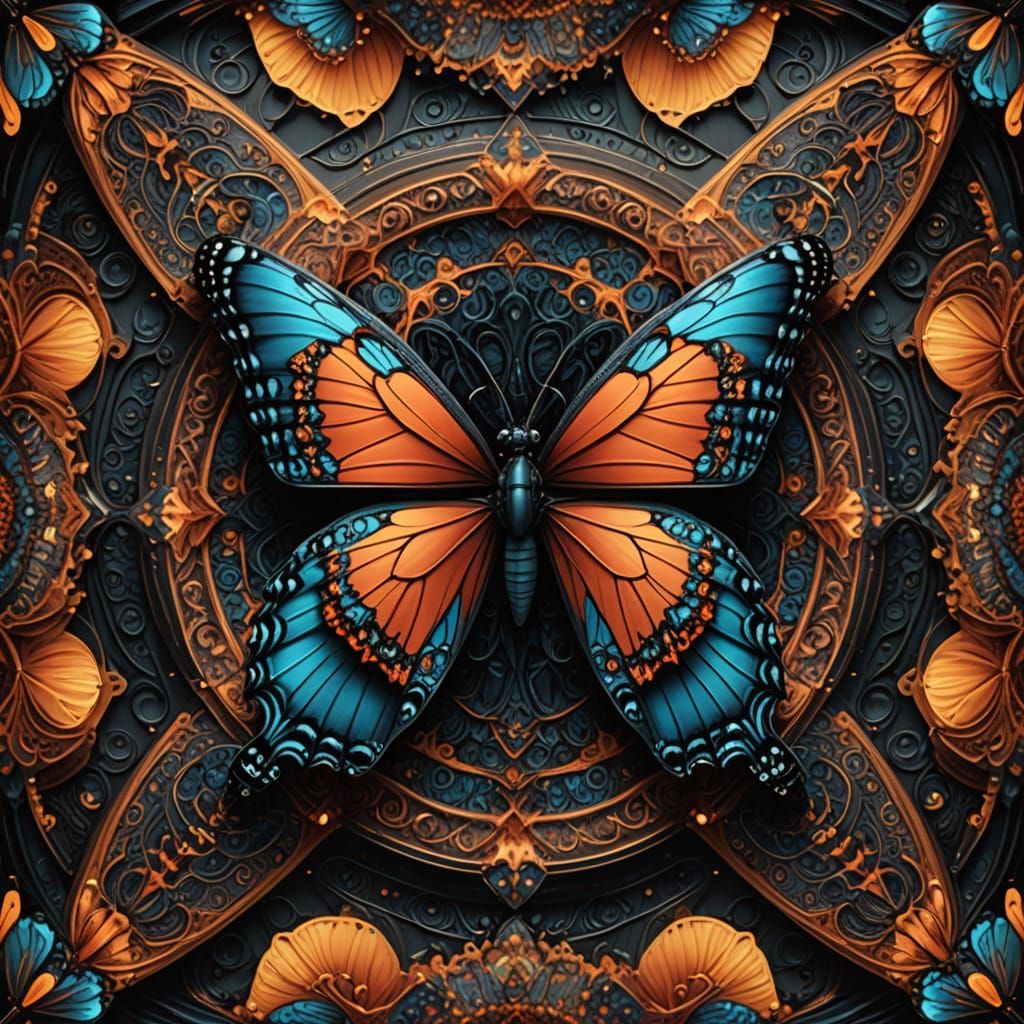 Intricate Kaleidoscope Butterfly: Digital Matte Painting