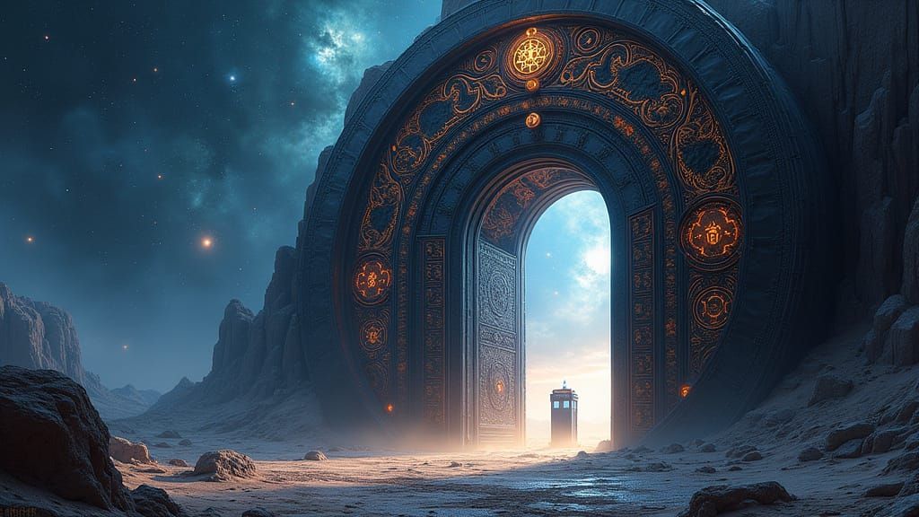 Obsidian Space Door with Celestial Carvings