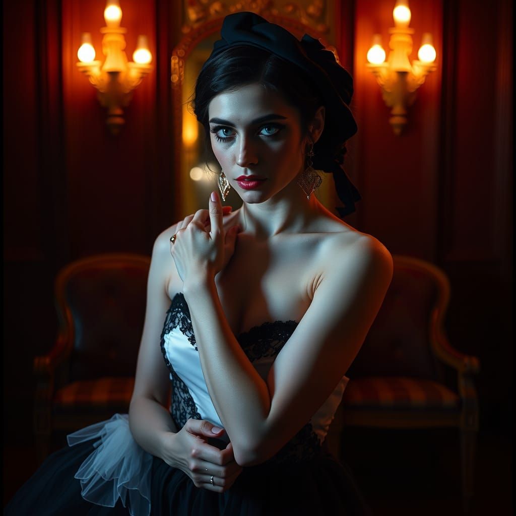 Sensual Woman in Atmospheric Film Noir Style