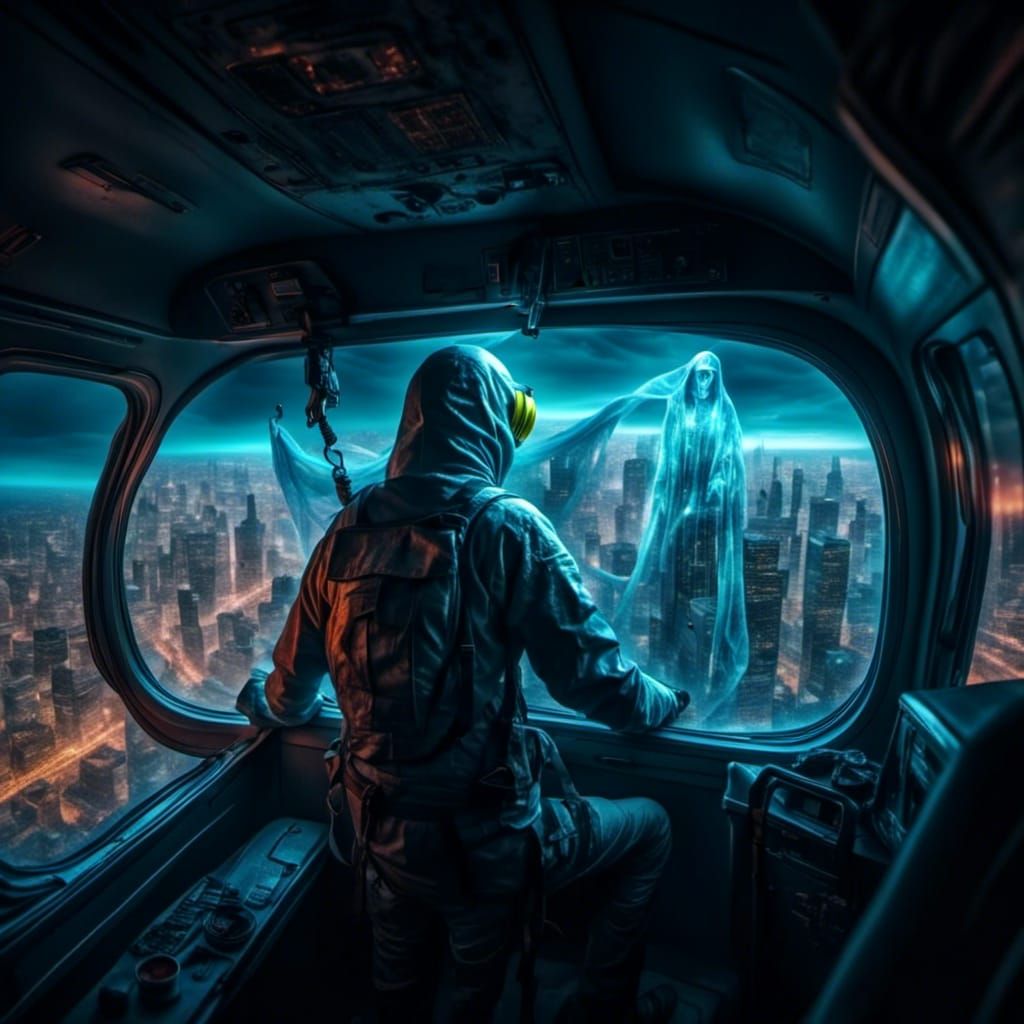 Alien Demon Saws Airplane Wing in Vibrant Chiaroscuro