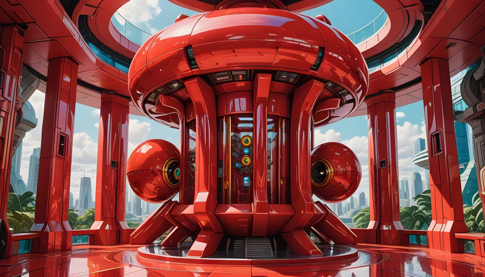 Cosmic Biomorphic Temple Amidst a Colourful Tesseract