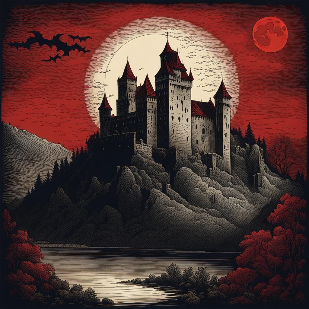 Dracula's Castle Under Red Moon, Engraved