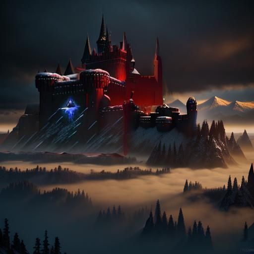 Heavenly Fortress in Snow: A Dark Fantasy Scene