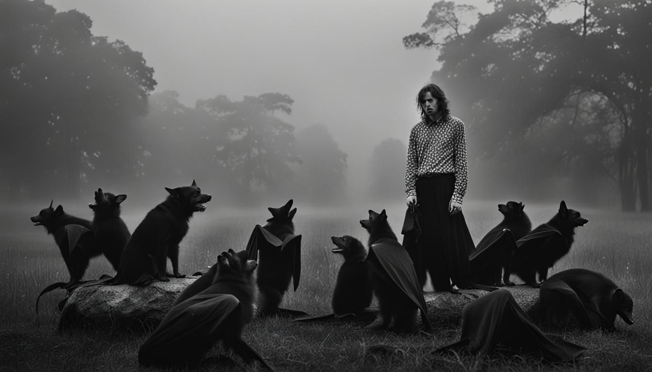 Giant Bats and Goth Model in Black and White