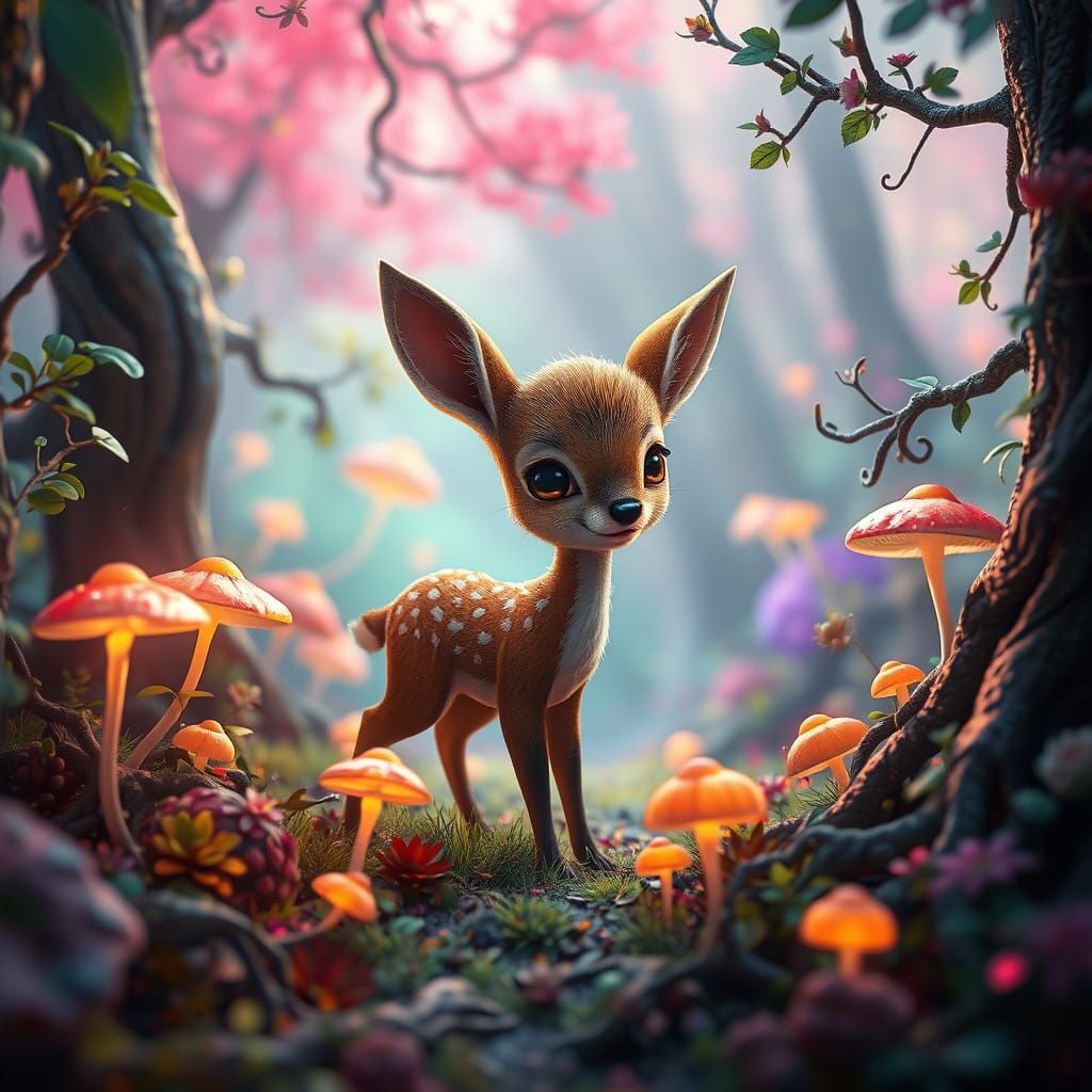 Whimsical Fawn in a Fantastical Forest