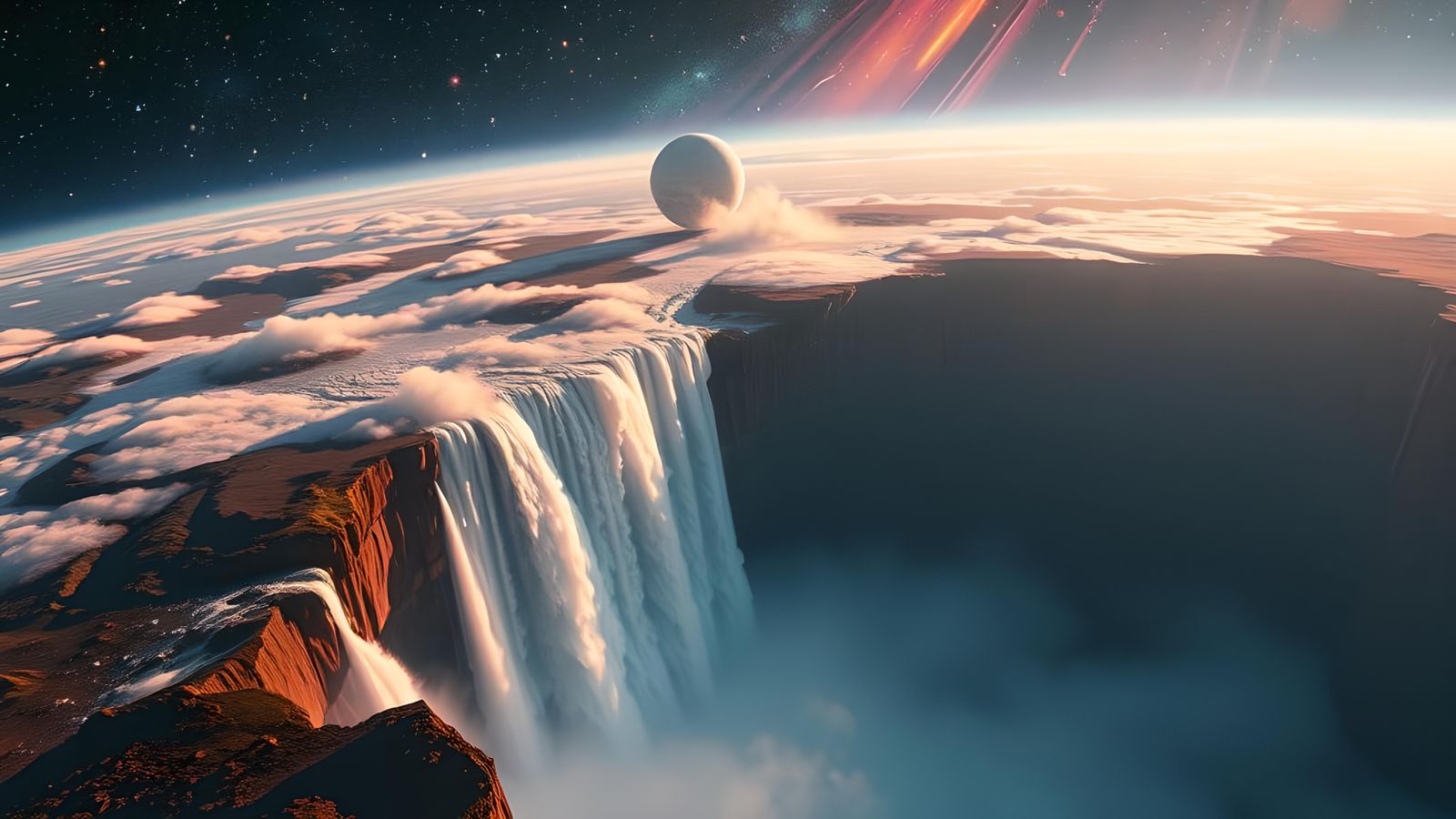 Nebula Waterfall at the Edge of Space in Turner Style