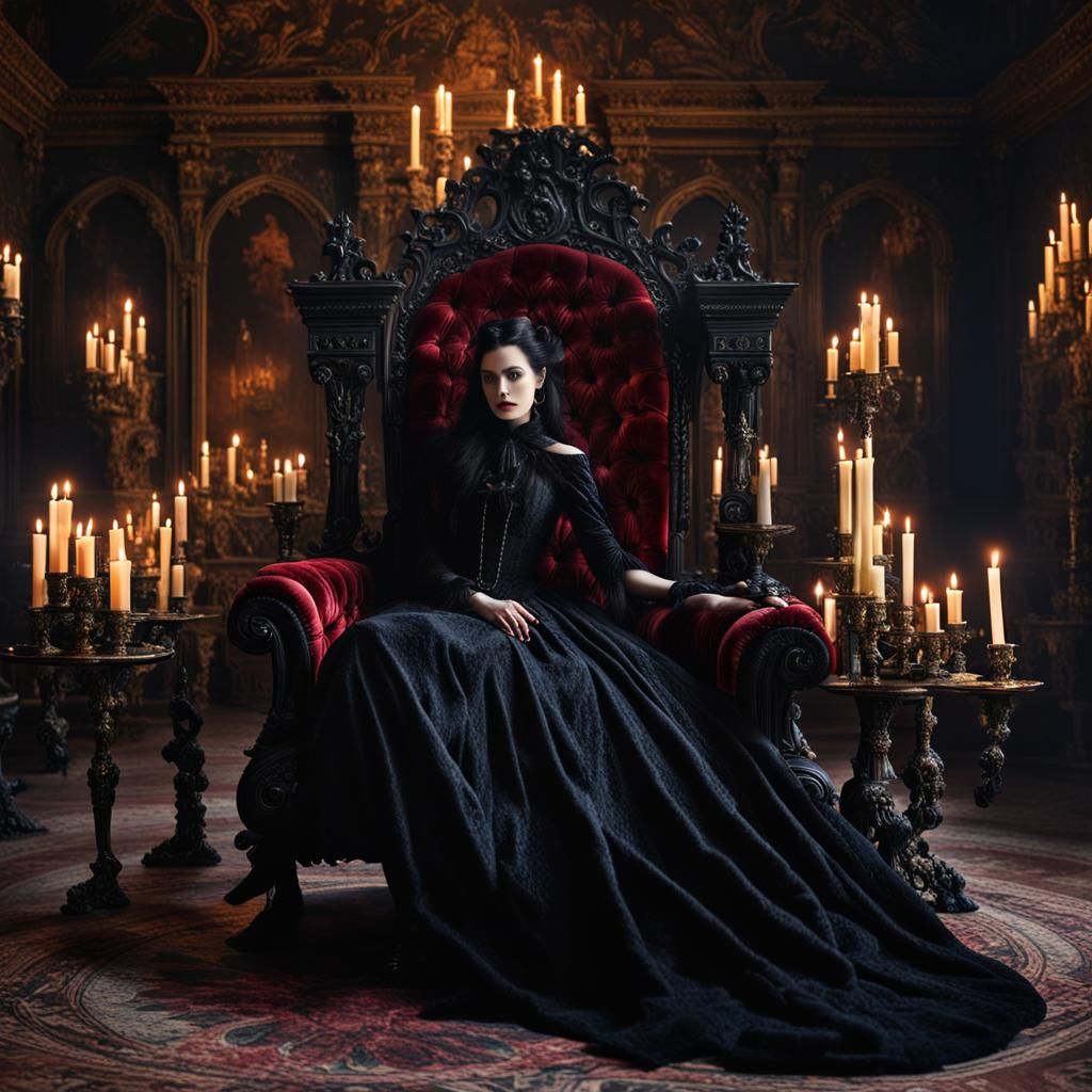 Vampire Queen on Gothic Throne, Unreal Engine Art
