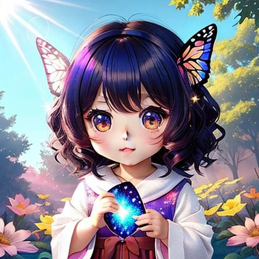 Chibi Fawn Plays with Butterfly in Sunlight