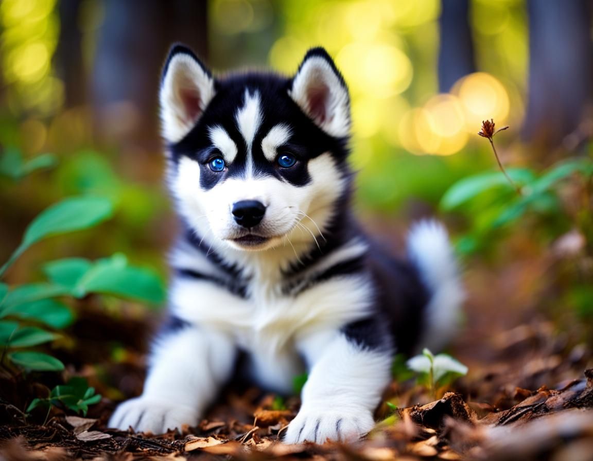 Cute Husky Puppy in Forest