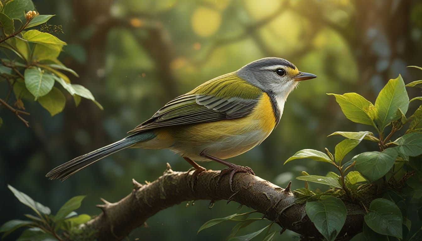 Vibrant White-Tailed Warbler in Splash Art Style
