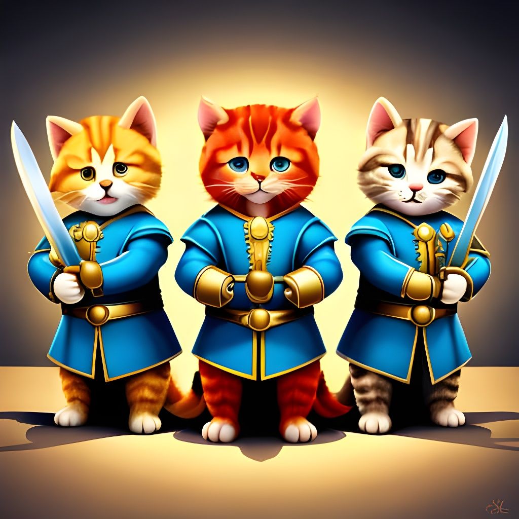 Kittens as Three Musketeers: Watercolor Art