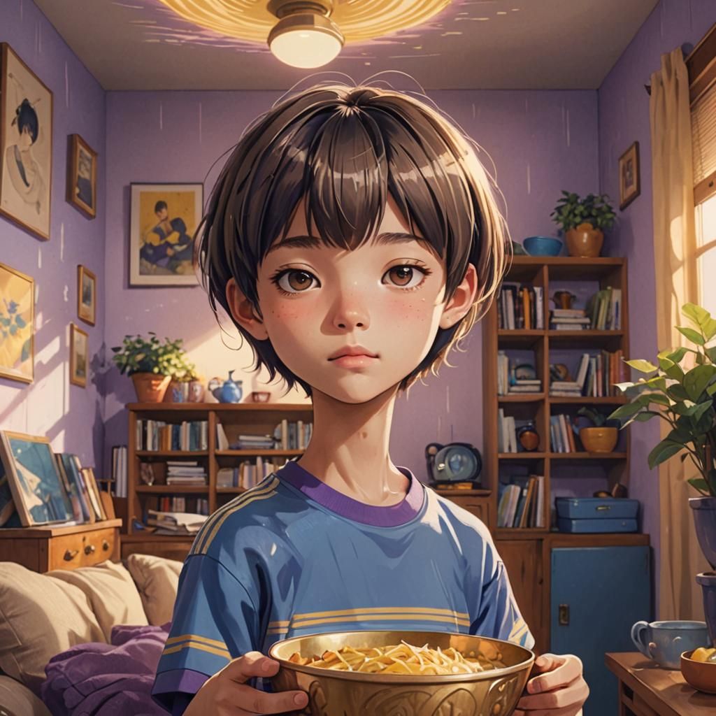 Anime Teenager in Cozy Home, Fantasy Concept Art