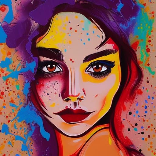 Freckled Woman Portrait in Graffiti Splash Art Style