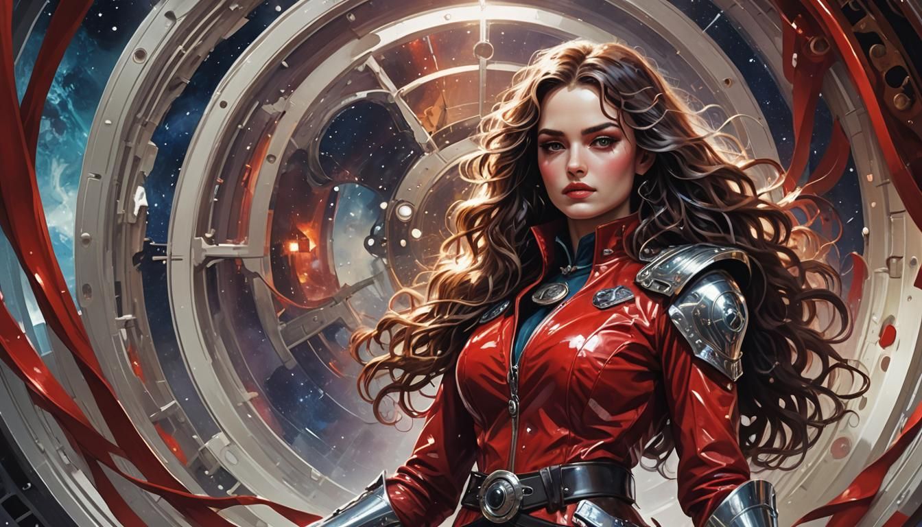 Space Woman in Acrylic Illustration with Vivid Colors