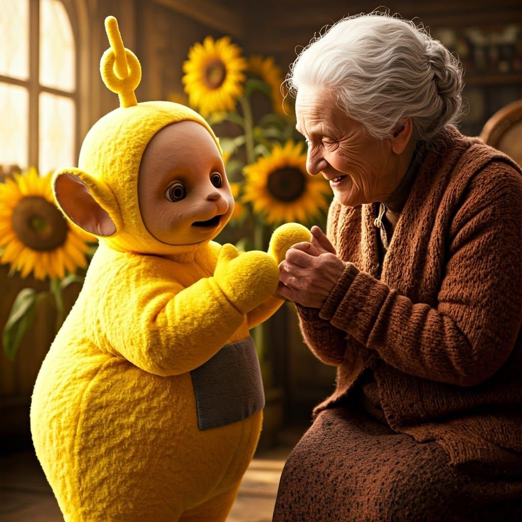 Laa-Laa Plays Peekaboo with a White-Haired Old Woman in a Wh...