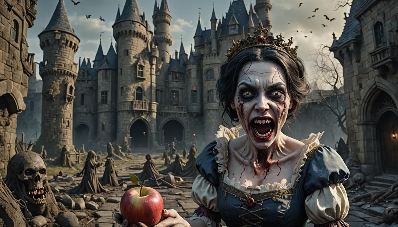 Zombie Snow White Horror Art in 8K