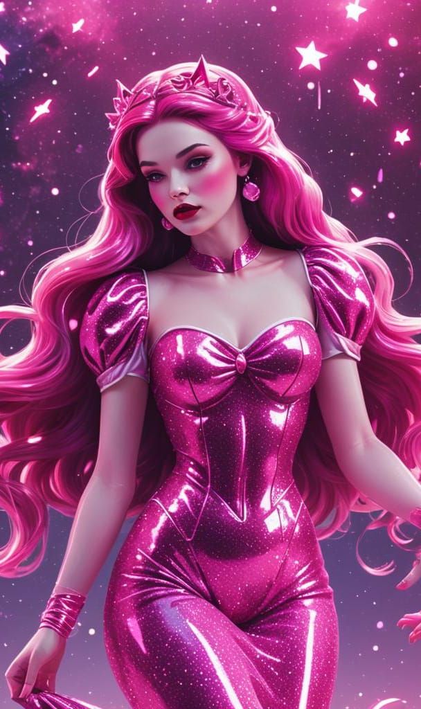 Snow White Space Mermaid with Pink Sparkles