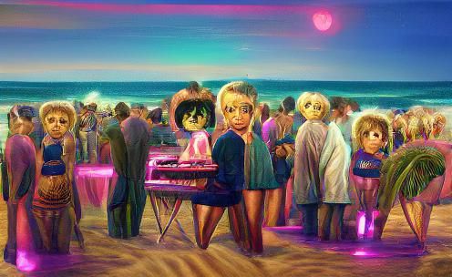Synthwave Beach Party with Big Eyes