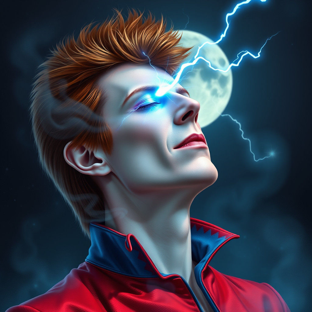Ziggy Stardust in Electric Blue Lightning, Fantasy Illustrat...