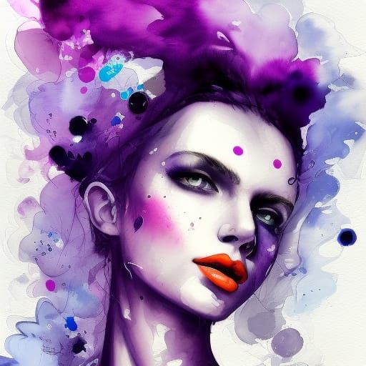 Purple Girl: Detailed Mixed Media Fantasy Art