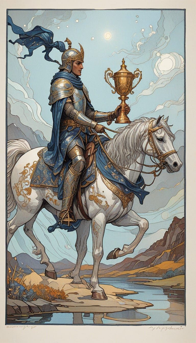Knight of Cups: Ethereal Dreamscapes in Art Nouveau Style