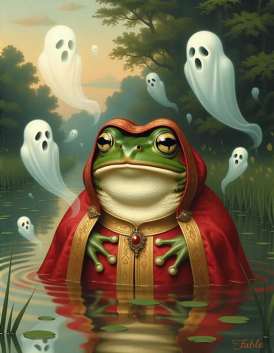 Haunted Frog Tourist in Moody Oil Painting