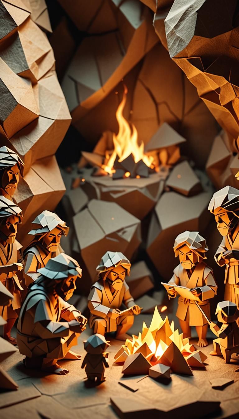 Cavemen Create Origami Art in Soft Focus