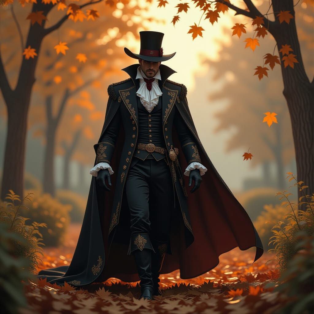 Elegant Vampire in Autumnal Twilight, Digital Art