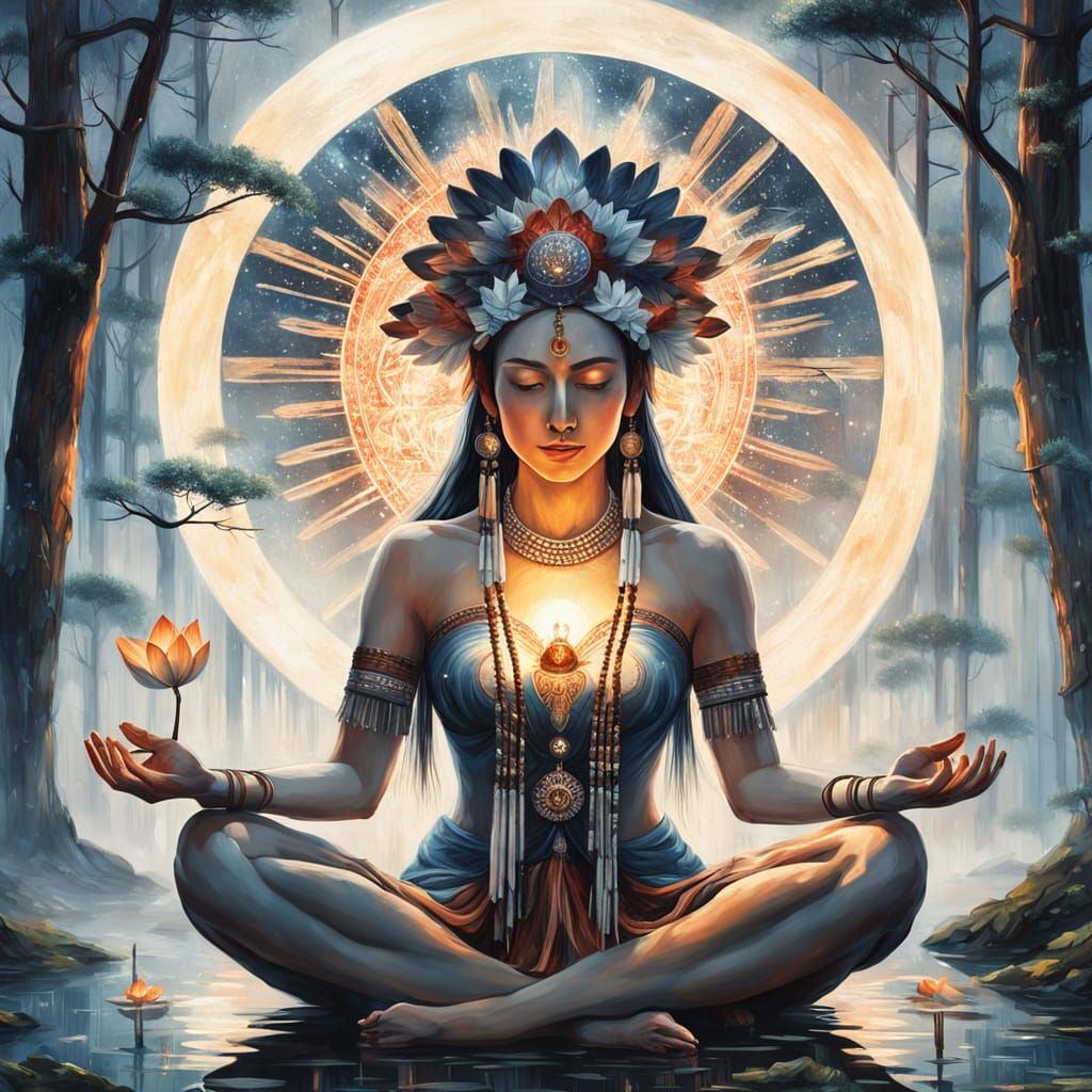 Mystical Meditator in Forest Within, Oil Painting