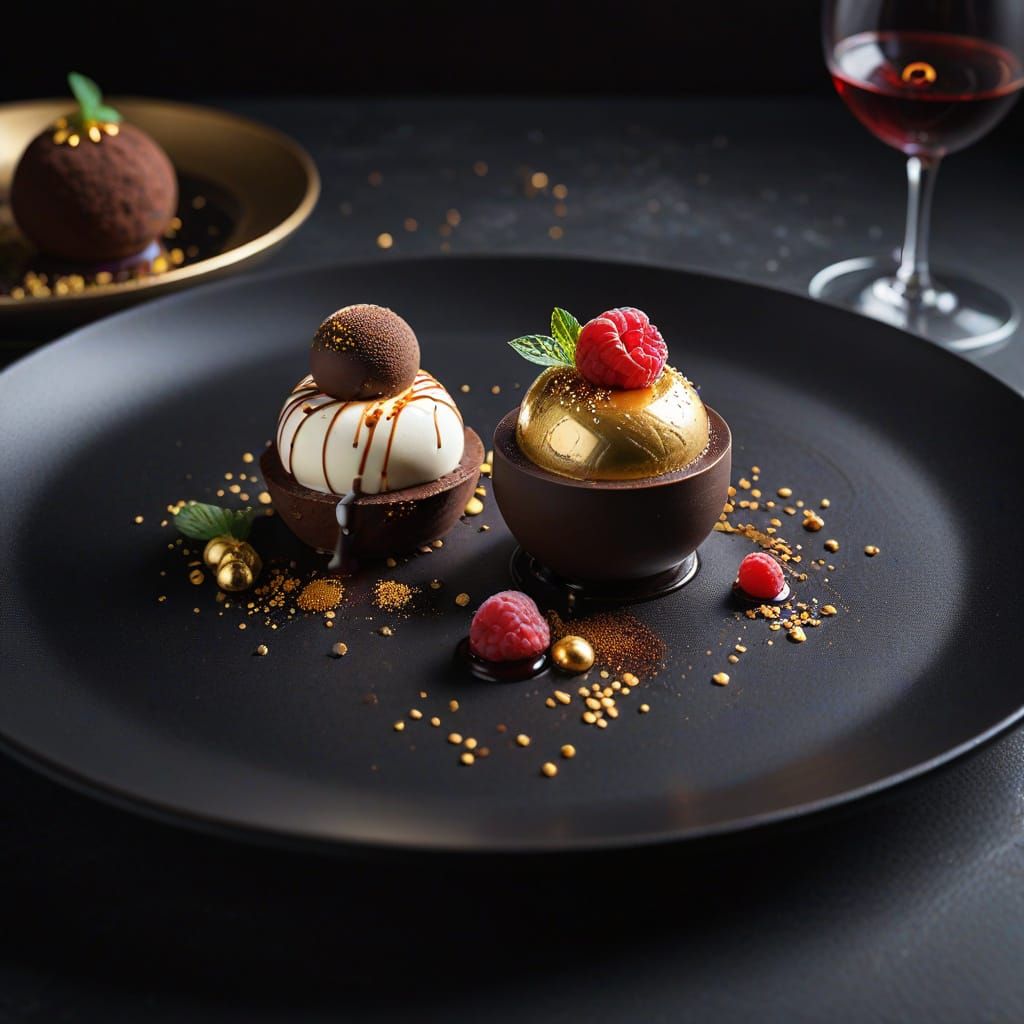 Gourmet Chocolate Dessert Trio on Black Porcelain