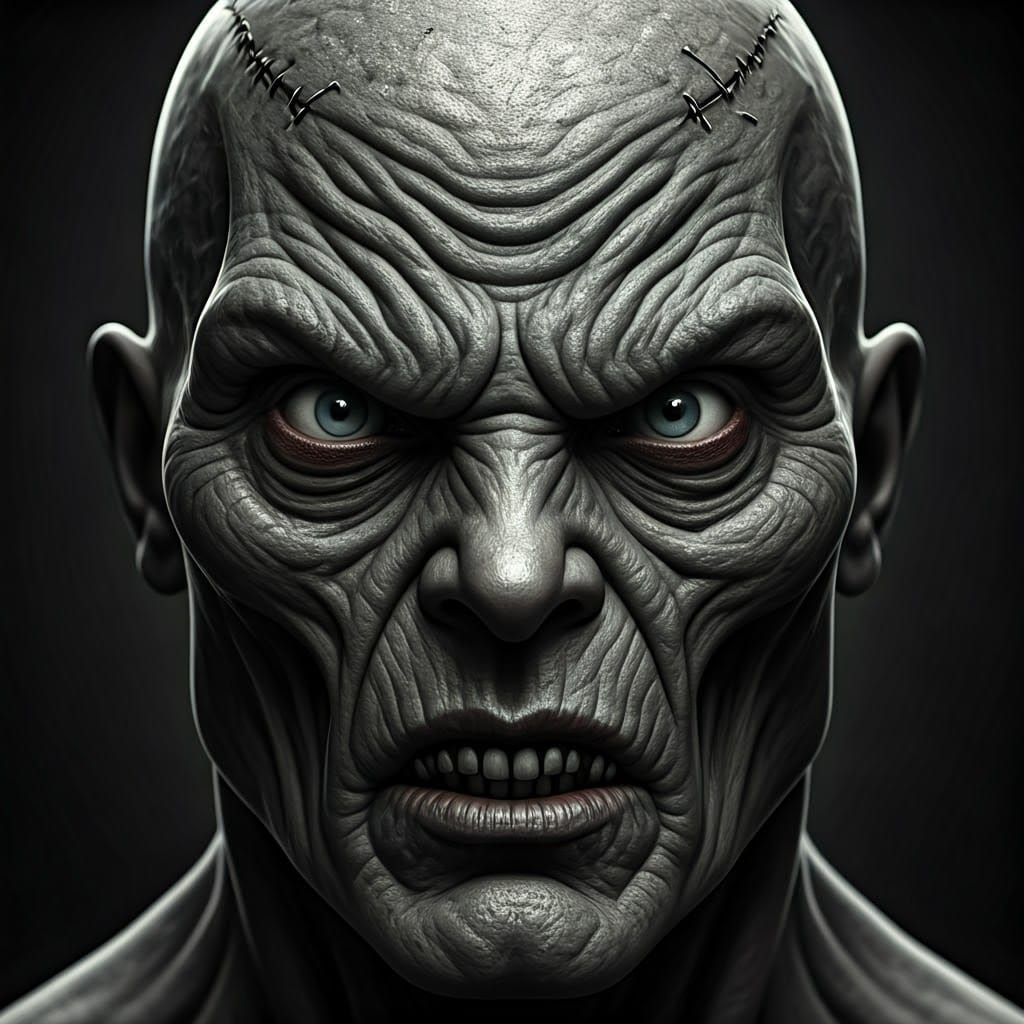 Distorted Biomechanical Monstrosity in Dark, High-Contrast G...