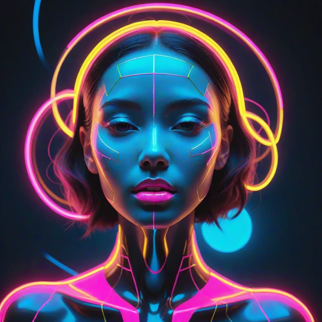 Ethereal Woman in Vibrant Neon Abstraction
