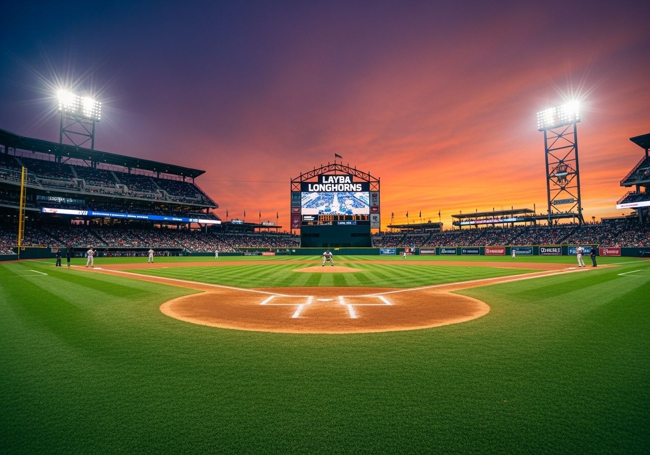 Modern Baseball Stadium at Dusk with Layba Longhorns