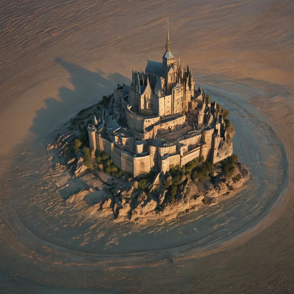 Mont Saint Michel Sandcastle at Sunset: Digital Art