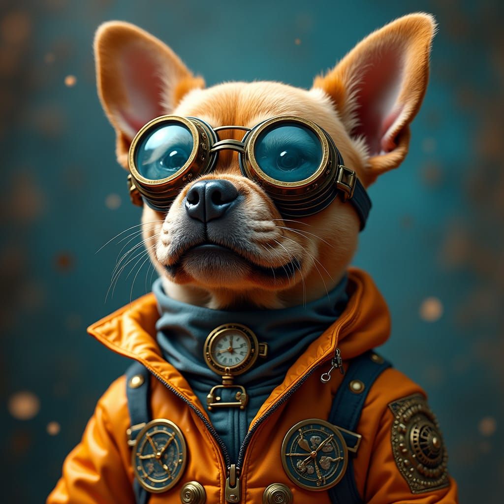 Steampunk Frenchie Dog Portrait in 8K