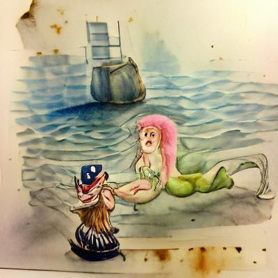 Ugly Mermaid Rejected by Sailor in Watercolor