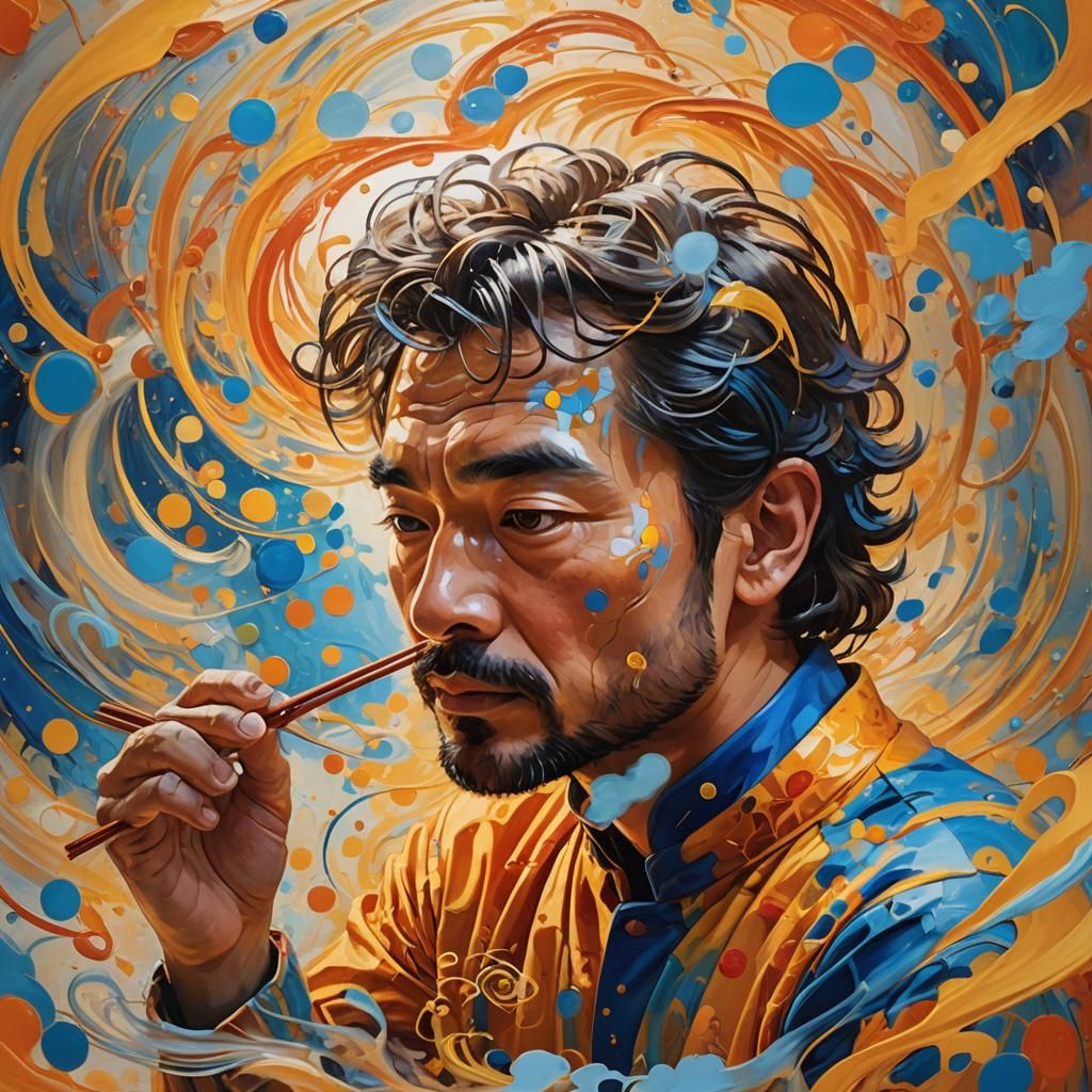 Contemplative Man with Culinary Thought Vortex