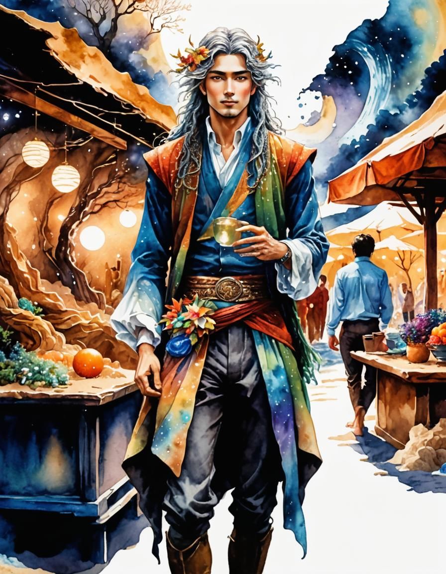 Moonlit Sand Spirit: 80s Anime Watercolor Art