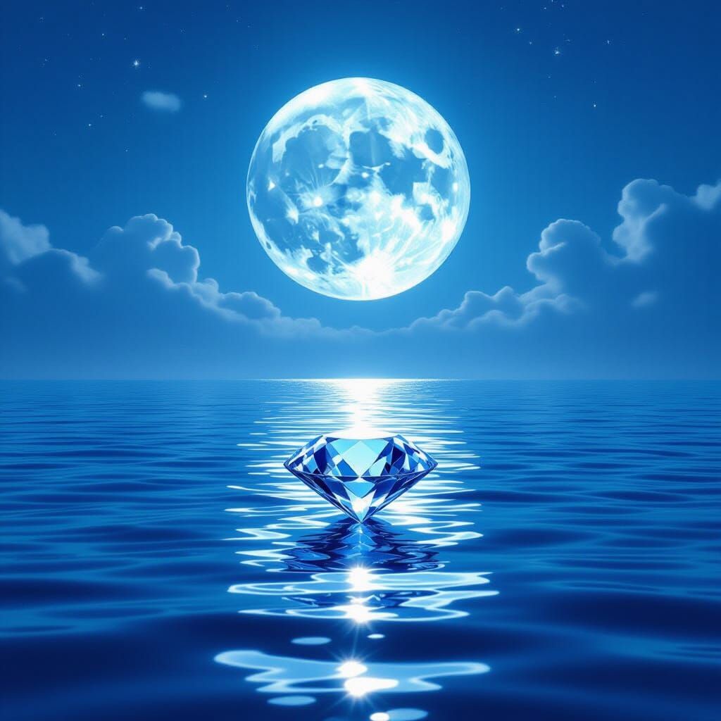 Diamond on Sea Under Full Moon, Ethereal Glow