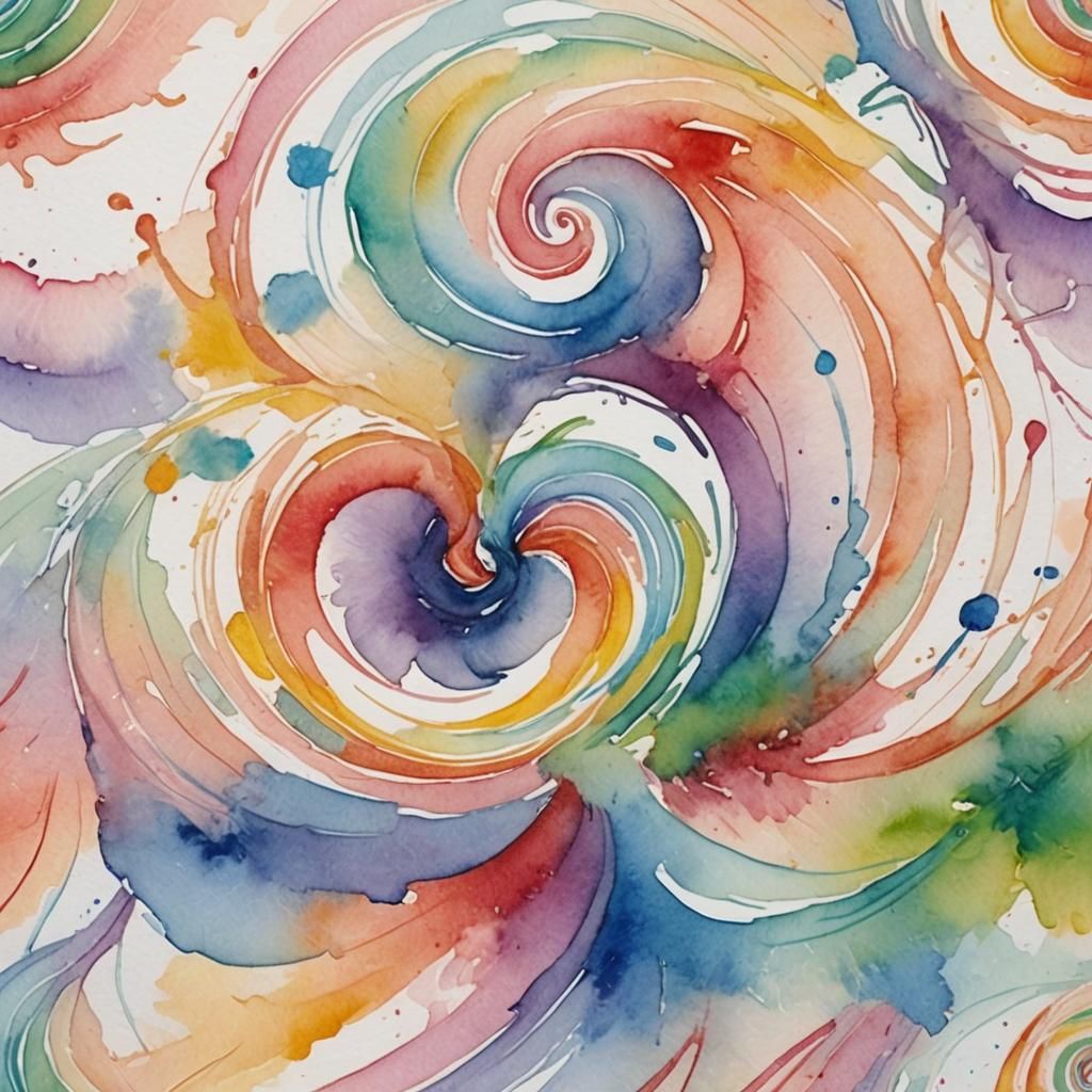Rainbow Spiral Splashes Watercolor Illustration