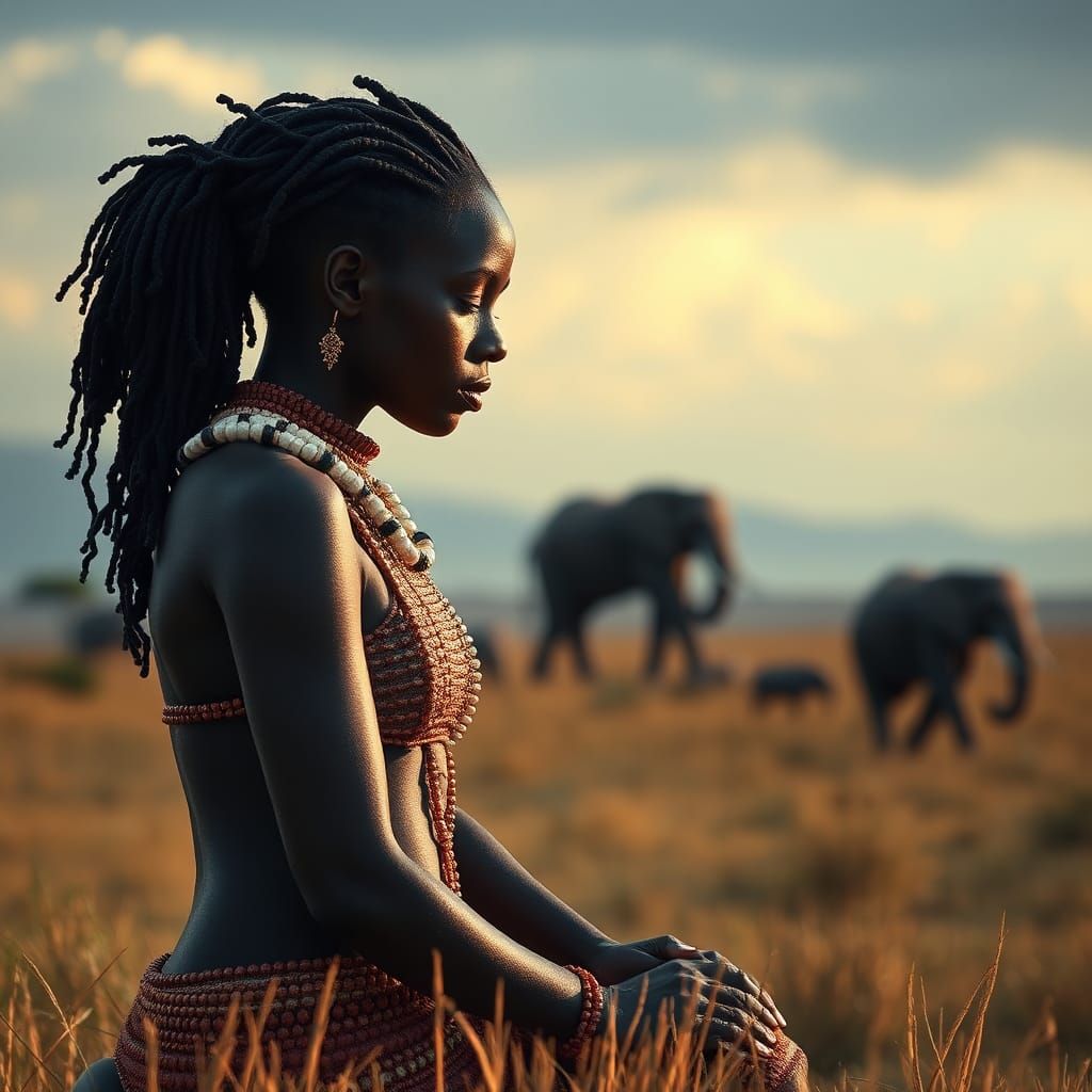 Black Woman in African Landscape: Fantasy Concept Art