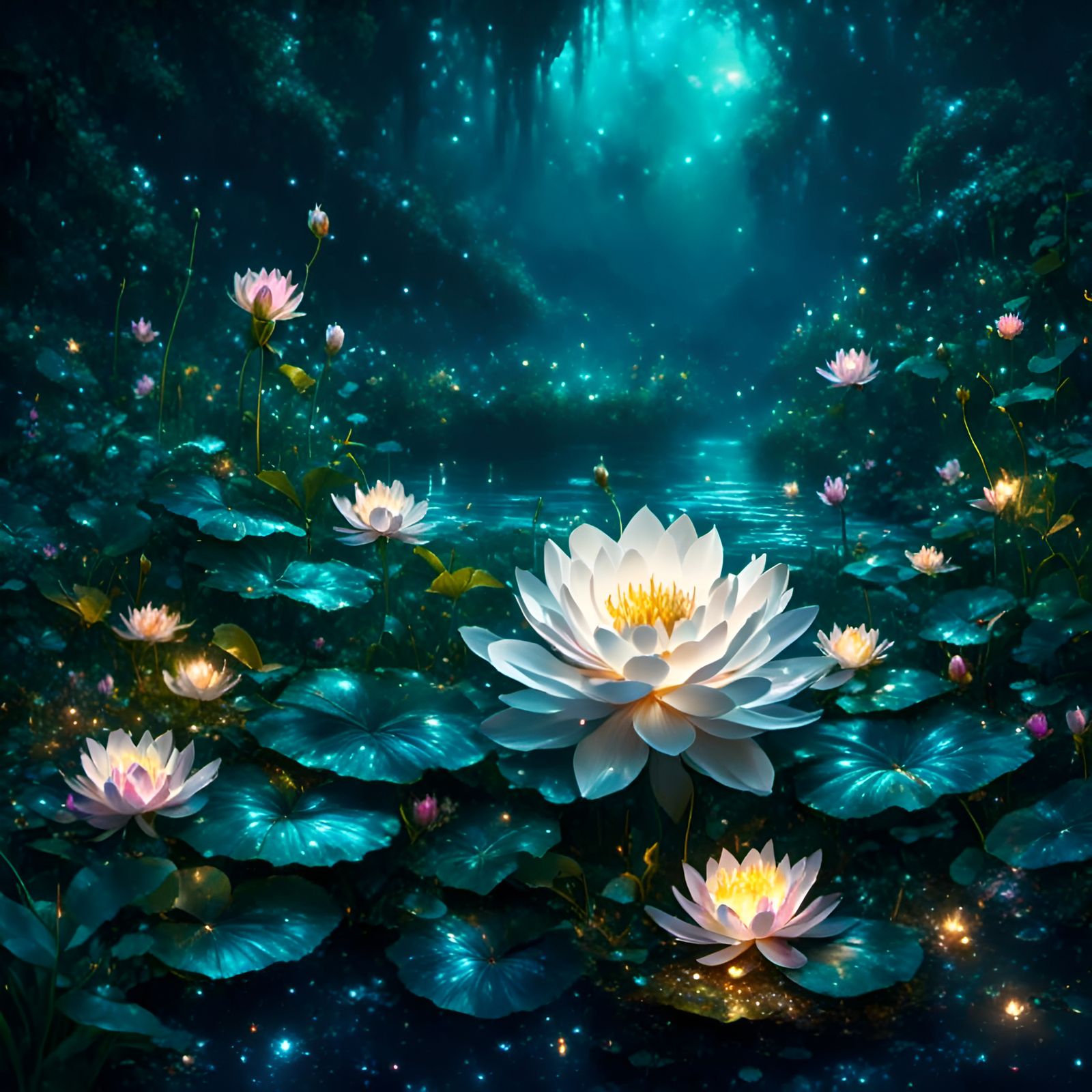 Moonlit Temple Garden in Van Gogh Style