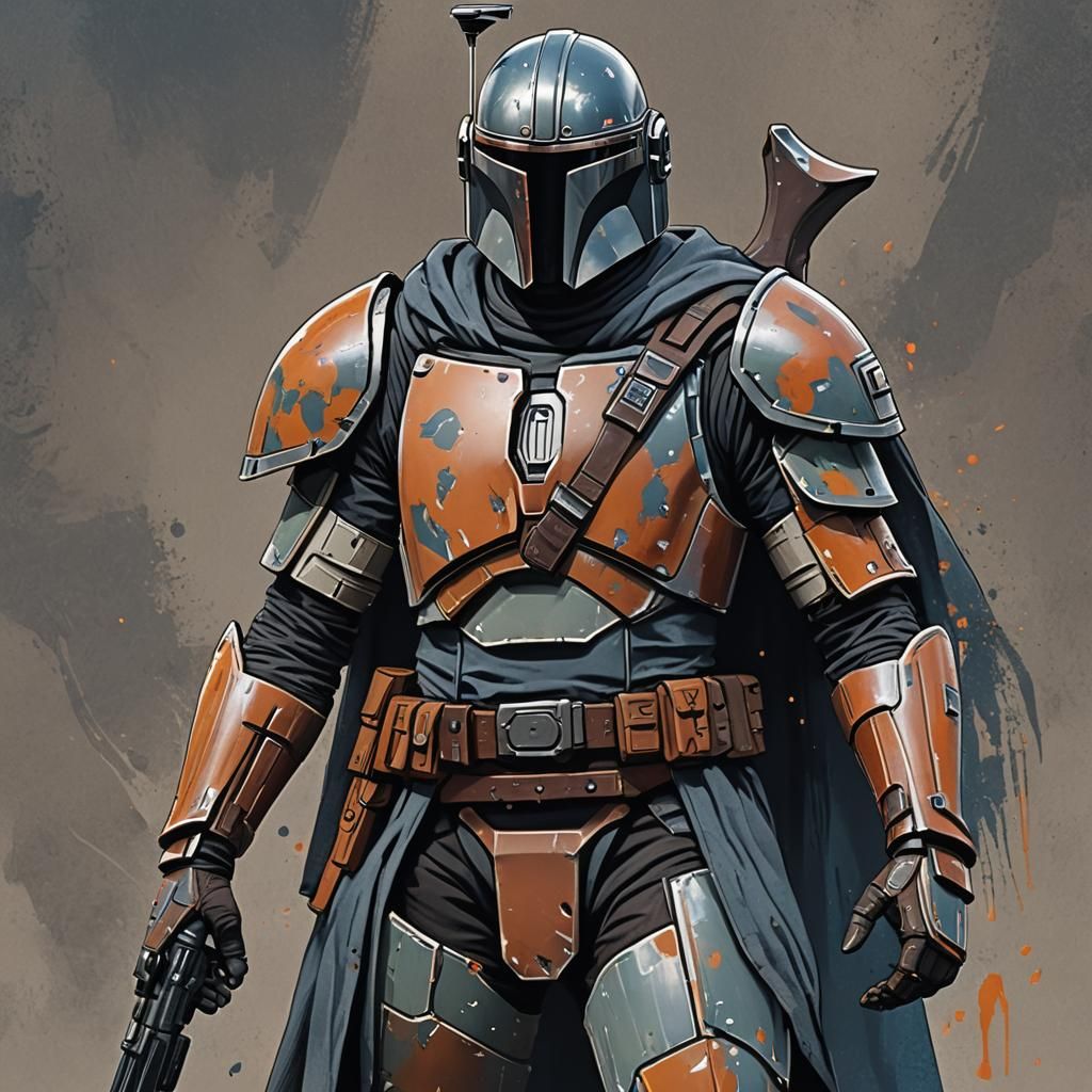 Heroic Mandalorian in Rusted Beskar Armor