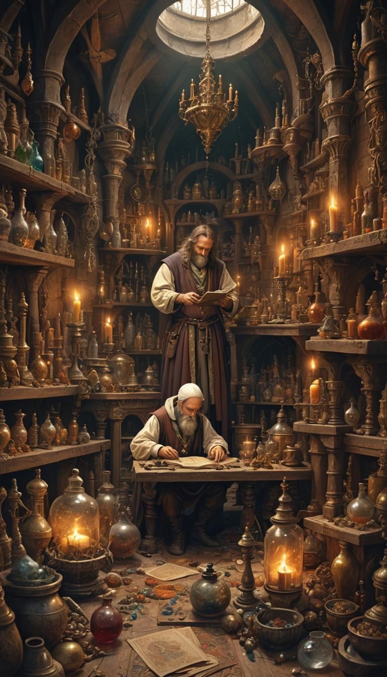 Alchemist's Lair: Medieval Fantasy Art Masterpiece