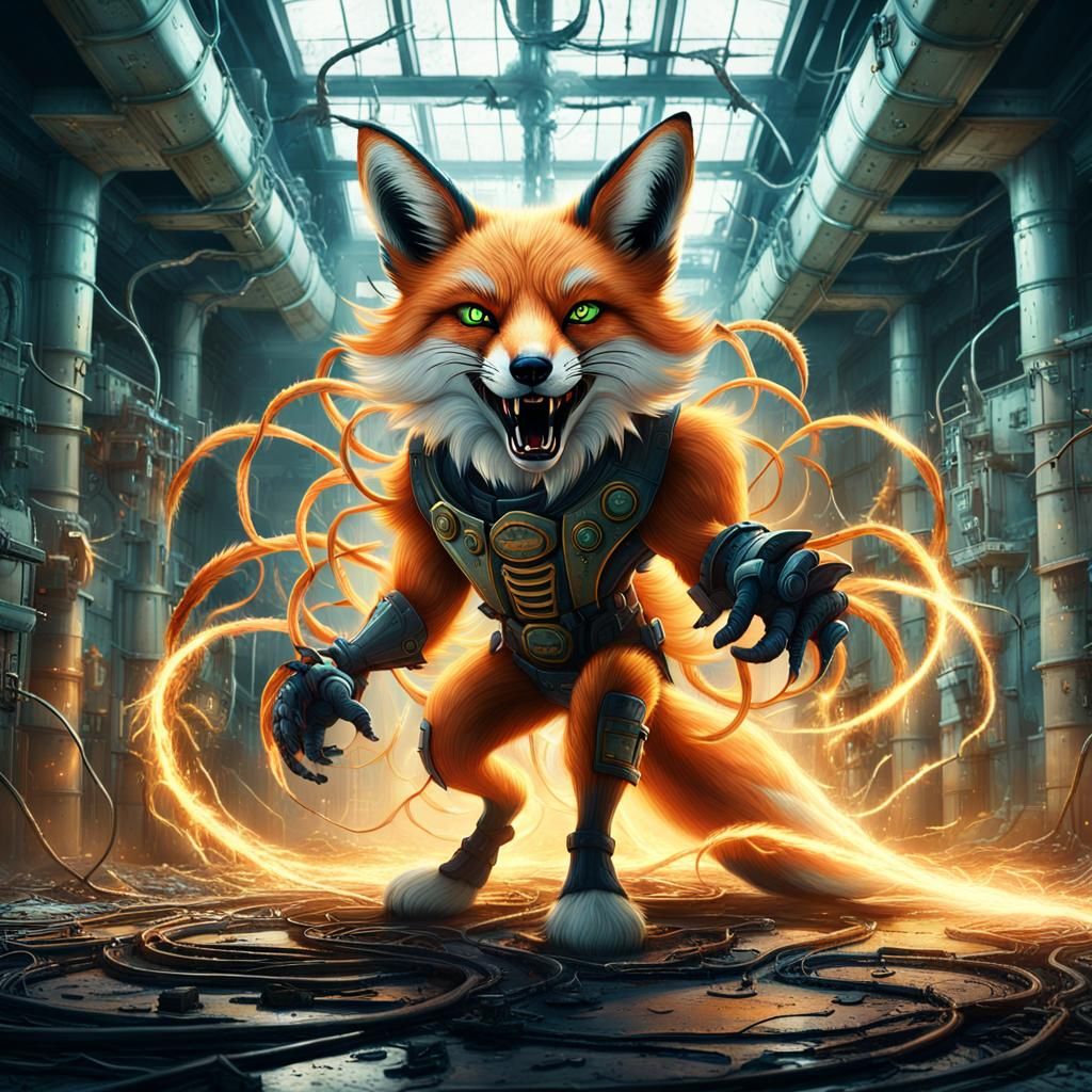 Electric Fox Emerges from Vortex: Fantasy Concept Art